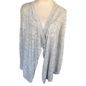Loft Gray Beige Open Drape Linen Blend Long Sleeves Lightweight Sweater S